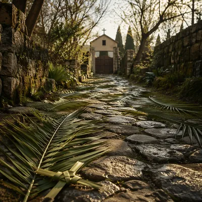 Palm Sunday Branches on Stone Chapel Path