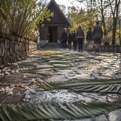 Palm Branches on Chapel Stone Path