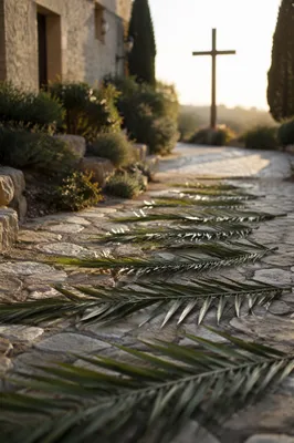 Palm Branches on Chapel Stone Path