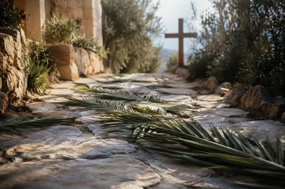 Palm Branches on Chapel Stone Path