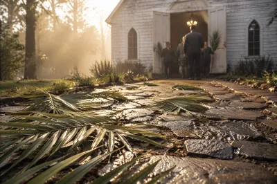 Palm Branches on Stone Chapel Path
