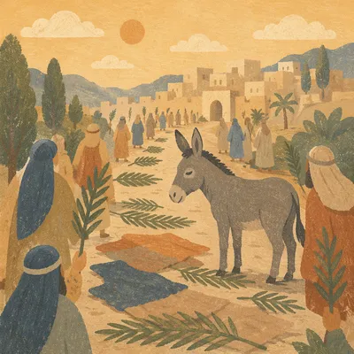 Palm Sunday Donkey on Cloak Lined Path