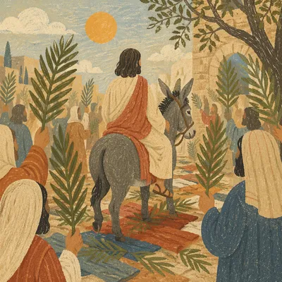 Palm Sunday Donkey on Cloak-Lined Path