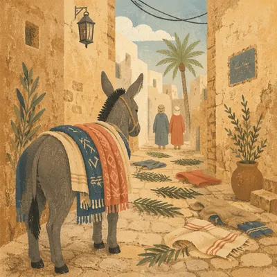 Palm Sunday Donkey in Old Town Alley