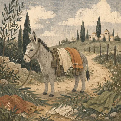 Palm Sunday Donkey on Rural Path