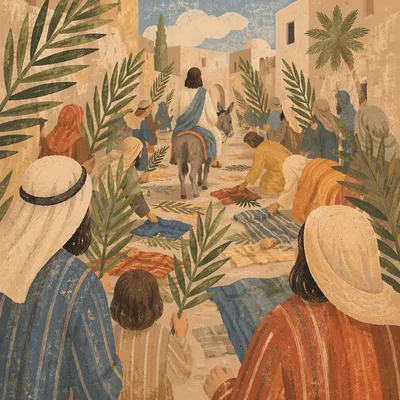 Palm Sunday Donkey Procession on Village Path