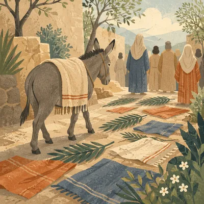 Palm Sunday Donkey on Cloaked Path