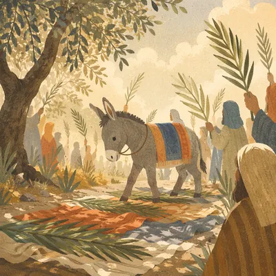 Palm Sunday Donkey on Cloaked Path