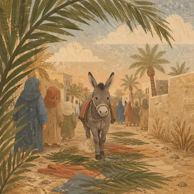 Palm Sunday Donkey on Desert Path