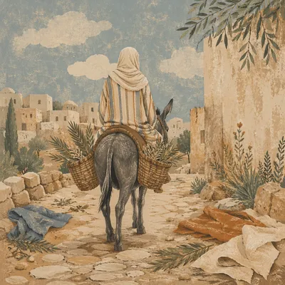 Palm Sunday Donkey on Village Path