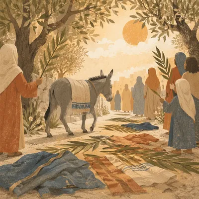 Palm Sunday Donkey on Dusty Path