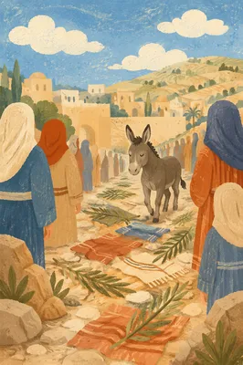 Palm Sunday Donkey on Cloak Lined Path