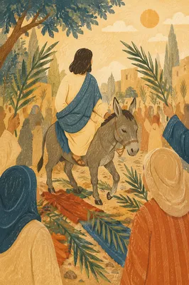 Palm Sunday Donkey Procession on Rustic Path