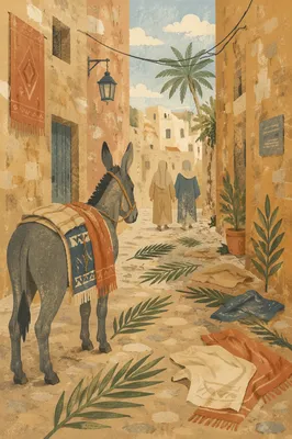 Palm Sunday Donkey on Old Town Path