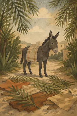 Palm Sunday Donkey on Cloak Lined Path