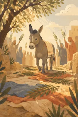 Palm Sunday Donkey on Cloaked Path