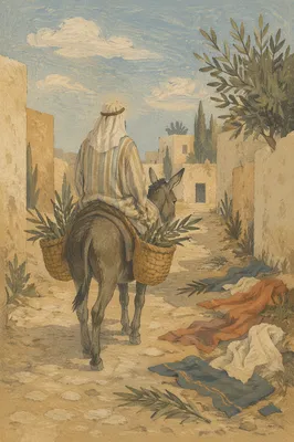 Palm Sunday Donkey on Village Path
