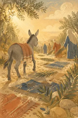 Palm Sunday Donkey on Cloak Lined Path