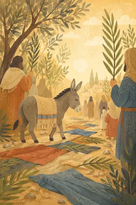 Palm Sunday Donkey on Dusty Path
