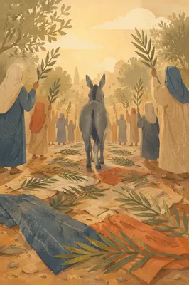 Palm Sunday Donkey on Cloak Lined Path