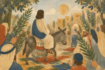 Palm Sunday Donkey Procession on Rustic Path