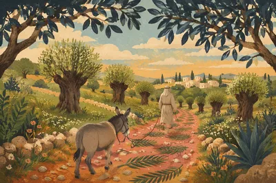 Palm Sunday Donkey on Cloak Lined Path