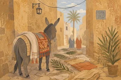 Palm Sunday Donkey on Cloak-Lined Alley
