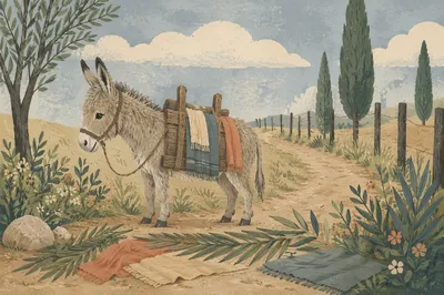 Palm Sunday Donkey on Rural Path