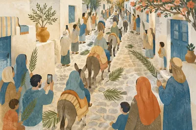 Palm Sunday Donkeys in Village Lane