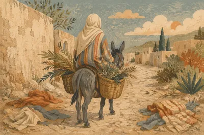 Palm Sunday Donkey on Village Path