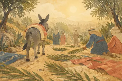 Palm Sunday Donkey on Cloak Covered Path