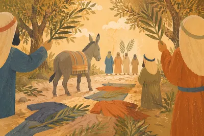 Palm Sunday Donkey on Cloak Lined Path