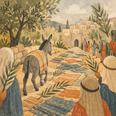 Palm Sunday Donkey on Cloaked Path