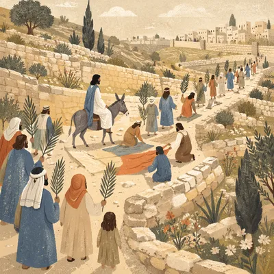 Palm Sunday Procession on Hillside Path