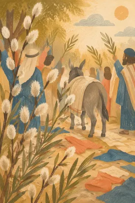 Palm Sunday Donkey Path Celebration Scene
