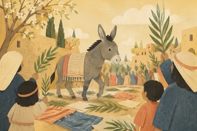 Palm Sunday Donkey on Village Path