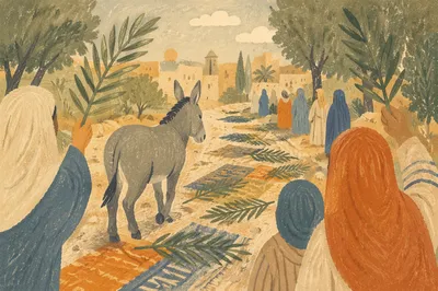 Palm Sunday Donkey on Cloaked Path