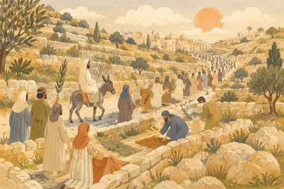 Palm Sunday Procession on Hillside Path
