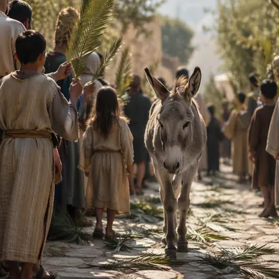 Palm Sunday Donkey on Village Path