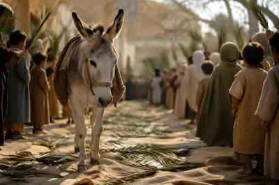 Palm Sunday Donkey on Village Path