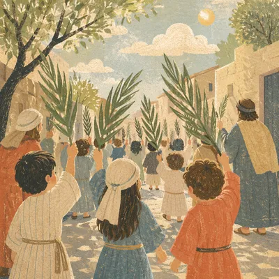 Children Waving Palms on Palm Sunday