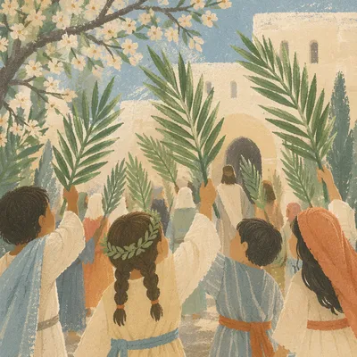 Children Waving Palms on Palm Sunday