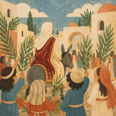 Children Waving Palms in Sunday Procession