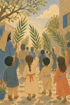Children Waving Palms on Palm Sunday