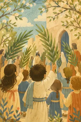 Children Waving Palms on Palm Sunday
