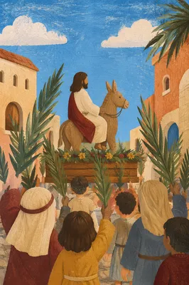 Palm Sunday Children Waving Branches Procession