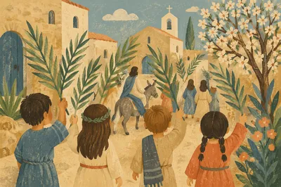 Children Waving Palms on Palm Sunday