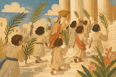 Palm Sunday Children on Stone Steps