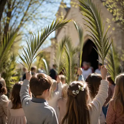 Children Waving Palms on Palm Sunday