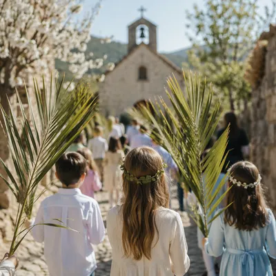 Children in Palm Sunday Village Procession